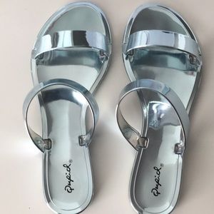Qupid Shiny Light Blue Sandals